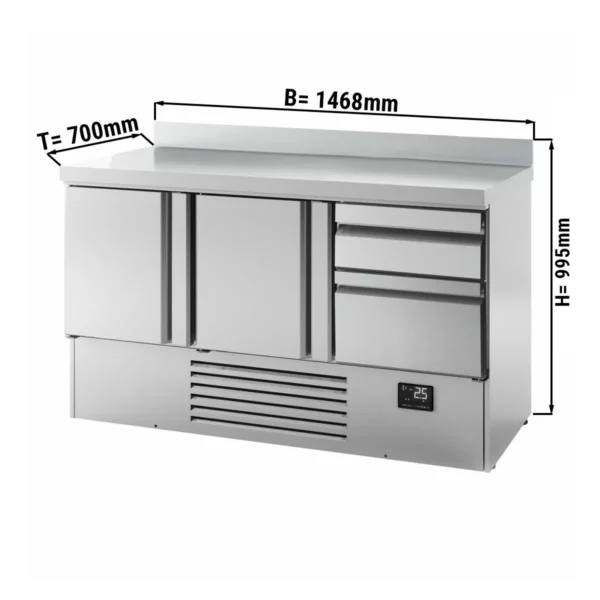 Chladící stůl PREMIUM PLUS - 1460x700mm - se 2 dvířky a 2 zásuvkami a se zadní stěnou