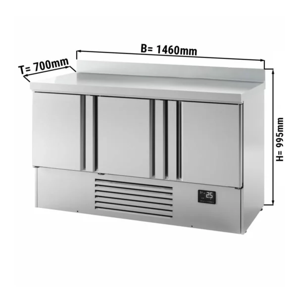Chladící stůl PREMIUM PLUS - 1460 x 700 mm - se 3 dveřmi a podstavcem