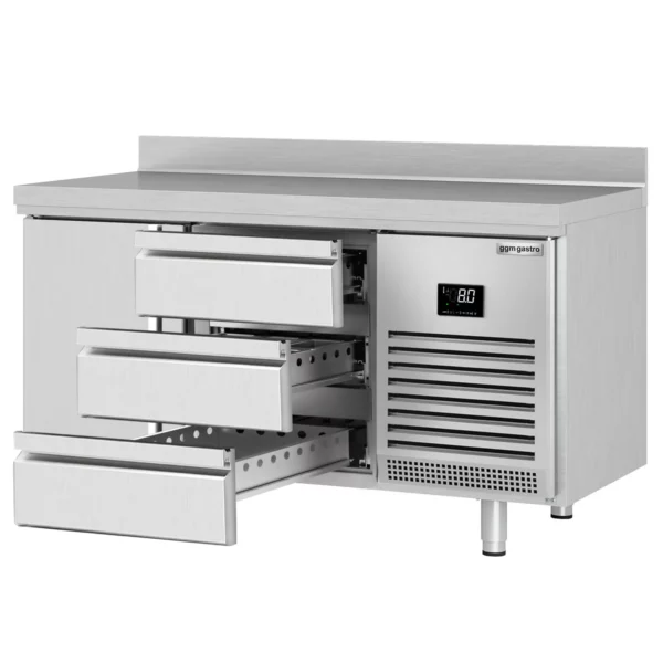 Chladící stůl PREMIUM PLUS - 1468x700 mm - s 1 dvířky a 3 zásuvkami a se zadní stěnou - Image 8