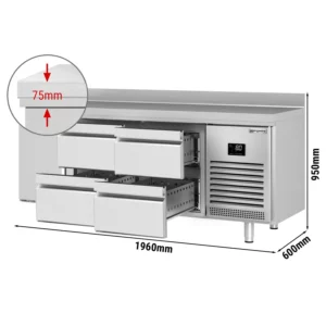 Chladící stůl PREMIUM PLUS - 1960x600mm - s 1 dvířky a 4 zásuvkami a se zadní stěnou