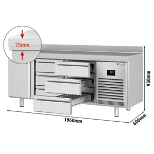 Chladící stůl PREMIUM PLUS - 1960x600mm - s 1 dvířky a 6 zásuvkami a se zadní stěnou