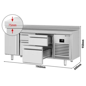 Chladící stůl PREMIUM PLUS - 1960x600mm - s 1 dvířky a 4 zásuvkami a se zadní stěnou