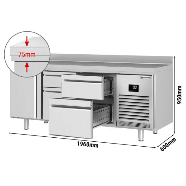 Chladící stůl PREMIUM PLUS - 1960x600mm - s 1 dvířky a 4 zásuvkami a se zadní stěnou