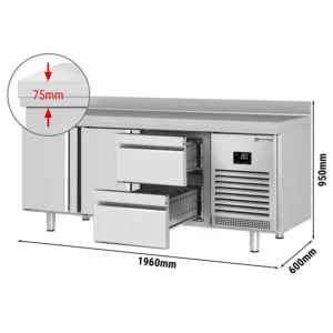 Chladící stůl PREMIUM PLUS - 1960x600mm - se 2 dvířky a 2 zásuvkami a se zadní stěnou
