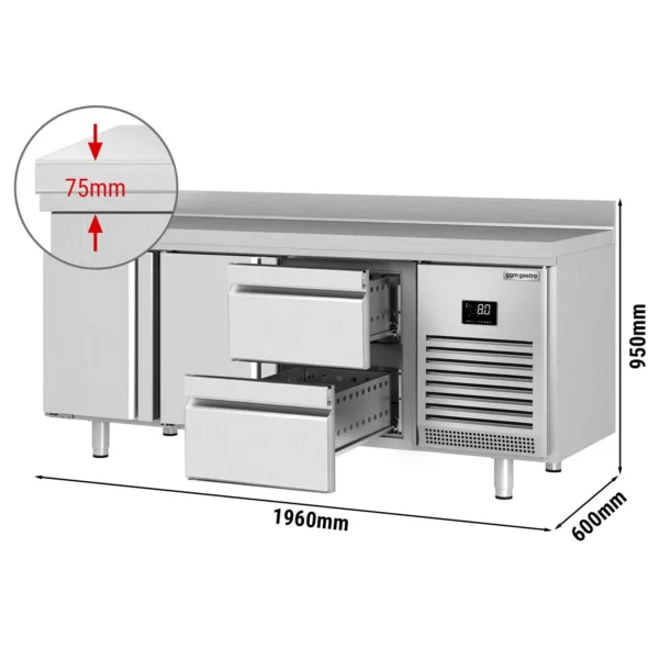Chladící stůl PREMIUM PLUS - 1960x600mm - se 2 dvířky a 2 zásuvkami a se zadní stěnou