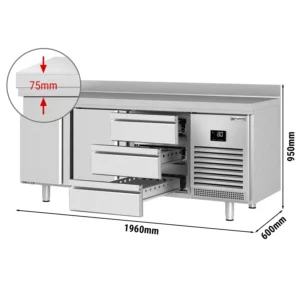 Chladící stůl PREMIUM PLUS - 1960x600mm - se 2 dvířky a 3 zásuvkami a se zadní stěnou
