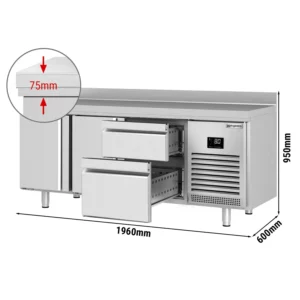 Chladící stůl PREMIUM PLUS - 1960x600mm - se 2 dvířky a 2 zásuvkami a se zadní stěnou