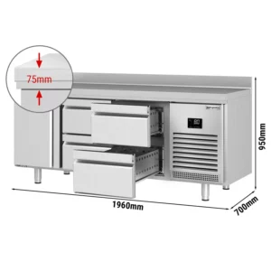 Chladící stůl PREMIUM PLUS - 1960x700mm - s 1 dvířky a 4 zásuvkami a se zadní stěnou