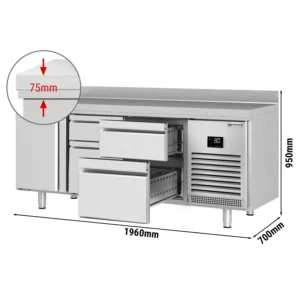 Chladící stůl PREMIUM PLUS - 1960x700mm - s 1 dvířky a 4 zásuvkami a se zadní stěnou