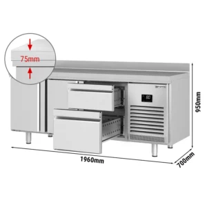Chladící stůl PREMIUM PLUS - 1960x700mm - se 2 dvířky a 2 zásuvkami a se zadní stěnou