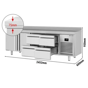 Chladící stůl PREMIUM PLUS - 2452 x 600 mm - se 2 dvířky a 4 zásuvkami a se zadní stěnou
