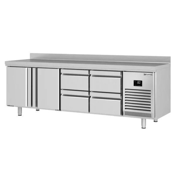 Chladící stůl PREMIUM PLUS - 2452 x 600 mm - se 2 dvířky a 4 zásuvkami a se zadní stěnou - Image 8