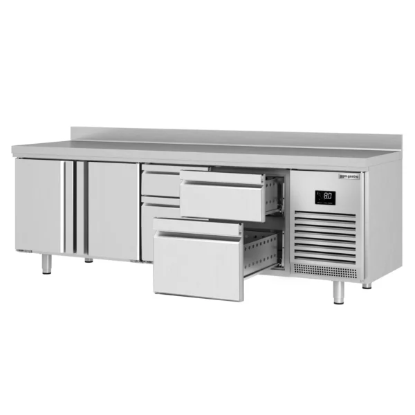Chladící stůl PREMIUM PLUS - 2452 x 600 mm - se 2 dvířky a 4 zásuvkami a se zadní stěnou - Image 7