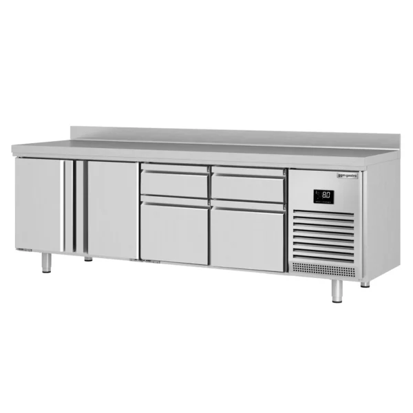 Chladící stůl PREMIUM PLUS - 2452 x 600 mm - se 2 dvířky a 4 zásuvkami a se zadní stěnou - Image 8
