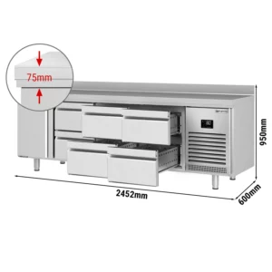 Chladící stůl PREMIUM PLUS - 2452 x 600 mm - s 1 dvířky a 6 zásuvkami a se zadní stěnou