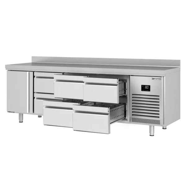 Chladící stůl PREMIUM PLUS - 2452 x 600 mm - s 1 dvířky a 6 zásuvkami a se zadní stěnou - Image 6