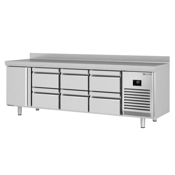 Chladící stůl PREMIUM PLUS - 2452 x 600 mm - s 1 dvířky a 6 zásuvkami a se zadní stěnou - Image 8