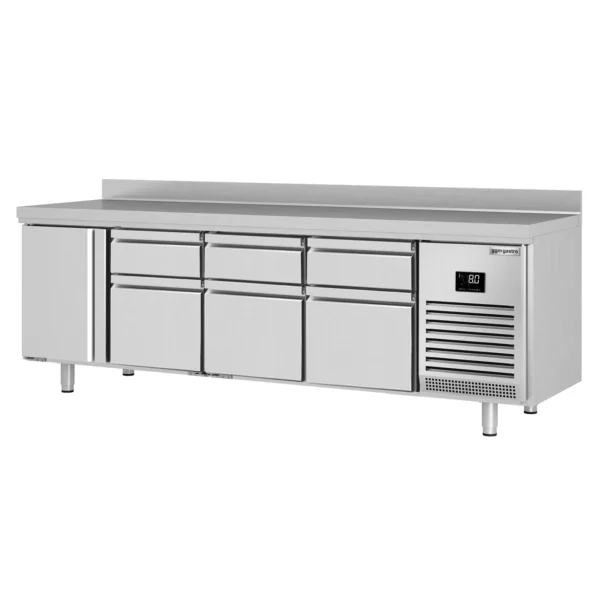 Chladící stůl PREMIUM PLUS - 2452 x 600 mm - s 1 dvířky a 6 zásuvkami a se zadní stěnou - Image 8