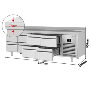 Chladící stůl PREMIUM PLUS - 2452 x 600 mm - 8 zásuvek a zásuvka