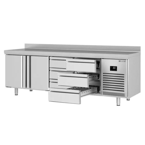 Chladící stůl PREMIUM PLUS - 2452 x 700 mm - se 2 dvířky a 6 zásuvkami a se zadní stěnou - Image 7