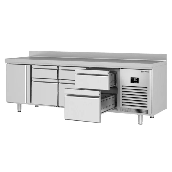 Chladící stůl PREMIUM PLUS - 2452 x 700 mm - s 1 dvířky a 6 zásuvkami a se zadní stěnou - Image 8