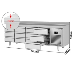 Chladící stůl PREMIUM PLUS - 2452 x 700 mm - 12 zásuvek a zásuvka