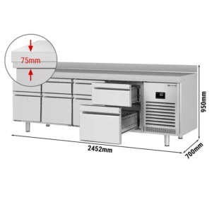Chladící stůl PREMIUM PLUS - 2452 x 700 mm - 8 zásuvek a zásuvka