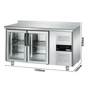 Nápojový chladící stůl ECO - 1360x700mm - se 2 skleněnými dvířky a podstavcem