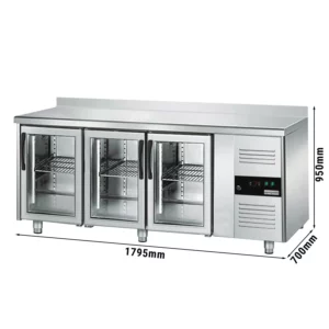 Nápojový chladící stůl ECO - 1800x700mm - se 3 skleněnými dvířky a podstavcem