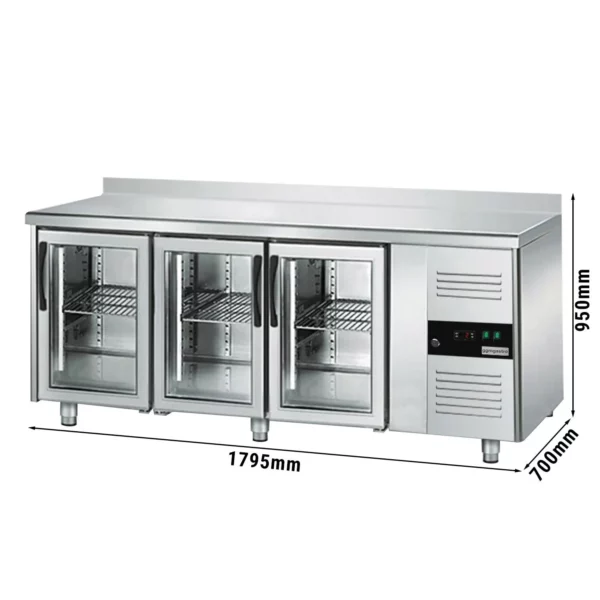 Nápojový chladící stůl ECO - 1800x700mm - se 3 skleněnými dvířky a podstavcem