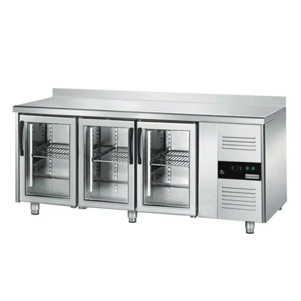 Nápojový chladící stůl ECO - 1800x700mm - se 3 skleněnými dvířky a podstavcem - Image 5