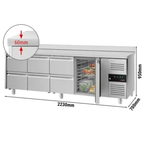 Chladící stůl ECO s lemem - 2200x700mm - s 1 dveřmi a 6 zásuvkami