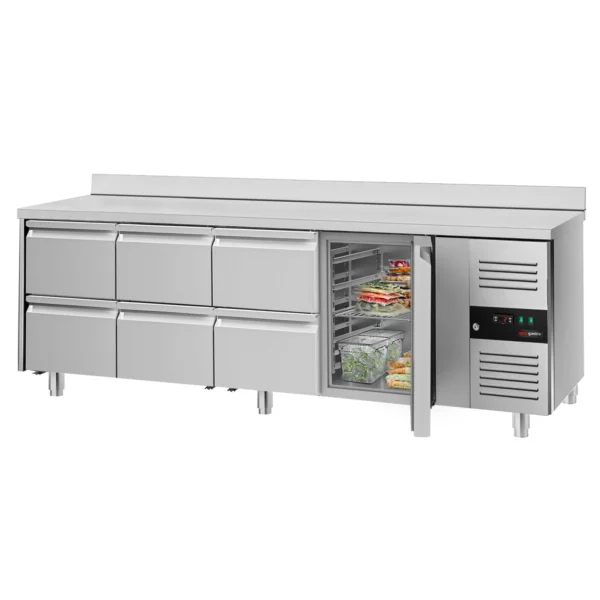 Chladící stůl ECO s lemem - 2200x700mm - s 1 dveřmi a 6 zásuvkami - Image 5