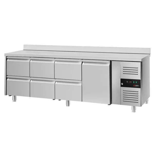 Chladící stůl ECO s lemem - 2200x700mm - s 1 dveřmi a 6 zásuvkami - Image 3