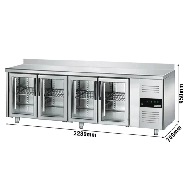Nápojový chladící stůl ECO - 2230x700mm - se 4 skleněnými dvířky a podstavcem