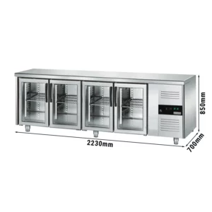Nápojový chladící stůl ECO - 2200x700mm - se 4 skleněnými dvířky