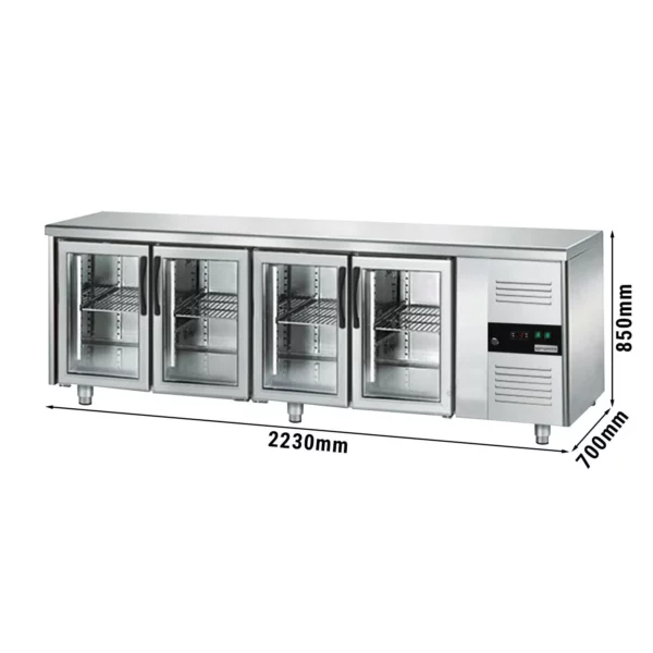 Nápojový chladící stůl ECO - 2200x700mm - se 4 skleněnými dvířky
