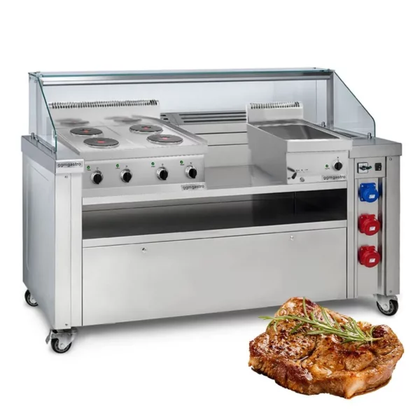 Mobilní varná stanice - 1600x850mm - výška: 1170mm - včetně elektrického sporáku a vany-marie - Image 12