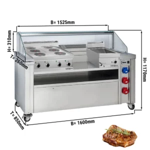 Mobilní varná stanice - 1600x850mm - výška: 1170mm - včetně elektrického sporáku a vany-marie