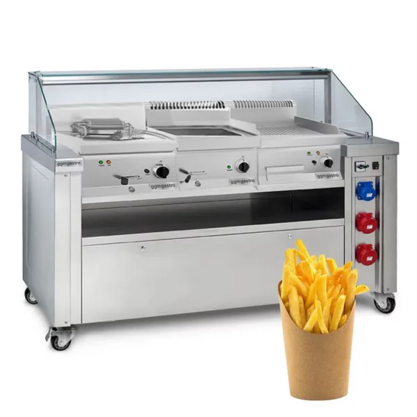 Mobilní varná stanice - 1600 x 850 mm - výška: 1170 mm - včetně fritézy, plotny a vany - Image 12