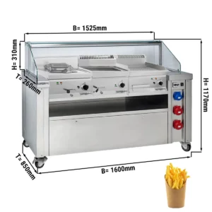 Mobilní varná stanice - 1600 x 850 mm - výška: 1170 mm - včetně fritézy, plotny a vany