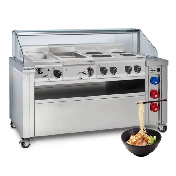 Mobilní varná deska - 1600x850mm - výška: 1170mm - včetně vařiče těstovin, elektrického sporáku a vany-marie - Image 13
