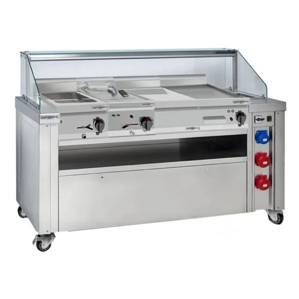 Mobilní varná stanice - 1600 x 850 mm - výška: 1170 mm - včetně fritézy, desky na smažení, vany a neutrálního prvku - Image 12