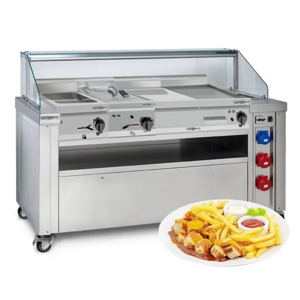 Mobilní varná stanice - 1600 x 850 mm - výška: 1170 mm - včetně fritézy, desky na smažení, vany a neutrálního prvku - Image 13
