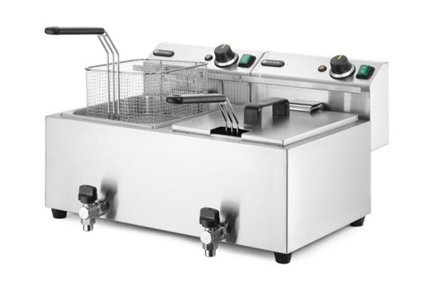 Manuální fritéza Profi Line s vypouštěcím kohoutkem, 2× 8 l, HENDI, Profi Line, 16L, 230V/7000W, 610x515x(H)369mm - Image 2