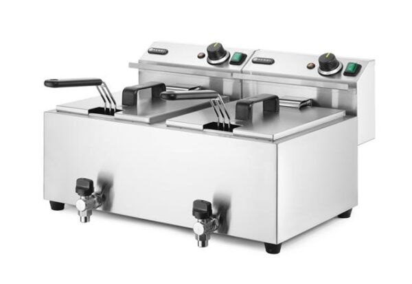 Manuální fritéza Profi Line s vypouštěcím kohoutkem, 2× 8 l, HENDI, Profi Line, 16L, 230V/7000W, 610x515x(H)369mm - Image 3