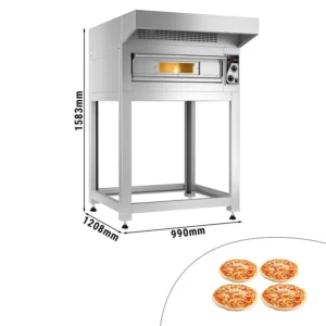 Elektrická kamna na pizzu - 4x 33cm - manuální - včetně digestoře a základního rámu