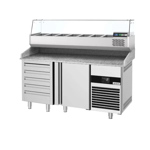 Chladící stůl na pizzu PREMIUM - 1550x800mm - s 1 dvířky a 7 zásuvkami - včetně chladící vitríny - 6x GN 1/3 - Image 6