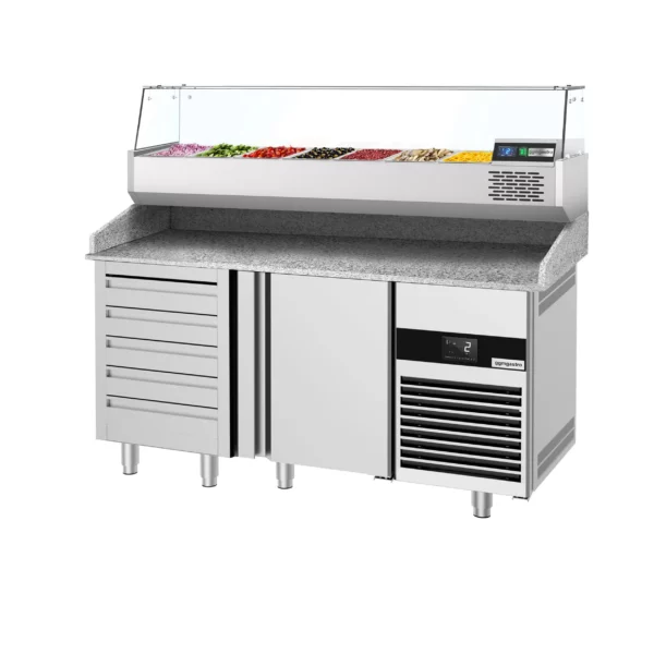 Chladící stůl na pizzu PREMIUM - 1550x800mm - s 1 dvířky a 7 zásuvkami - včetně chladící vitríny - 6x GN 1/3 - Image 7