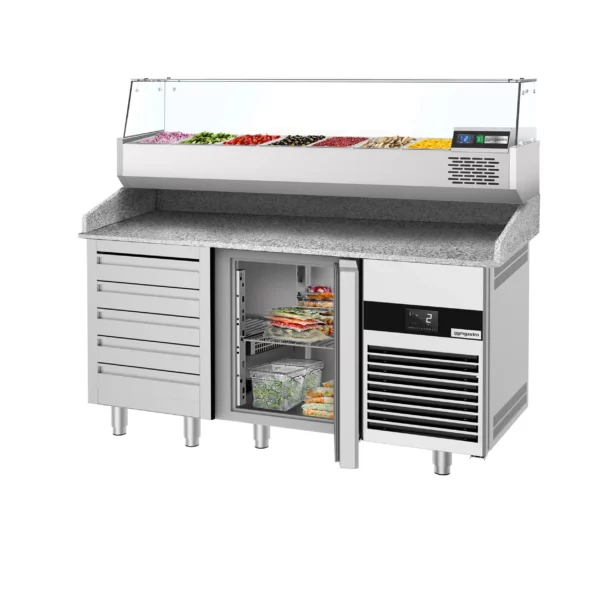 Chladící stůl na pizzu PREMIUM - 1550x800mm - s 1 dvířky a 7 zásuvkami - včetně chladící vitríny - 6x GN 1/3 - Image 8